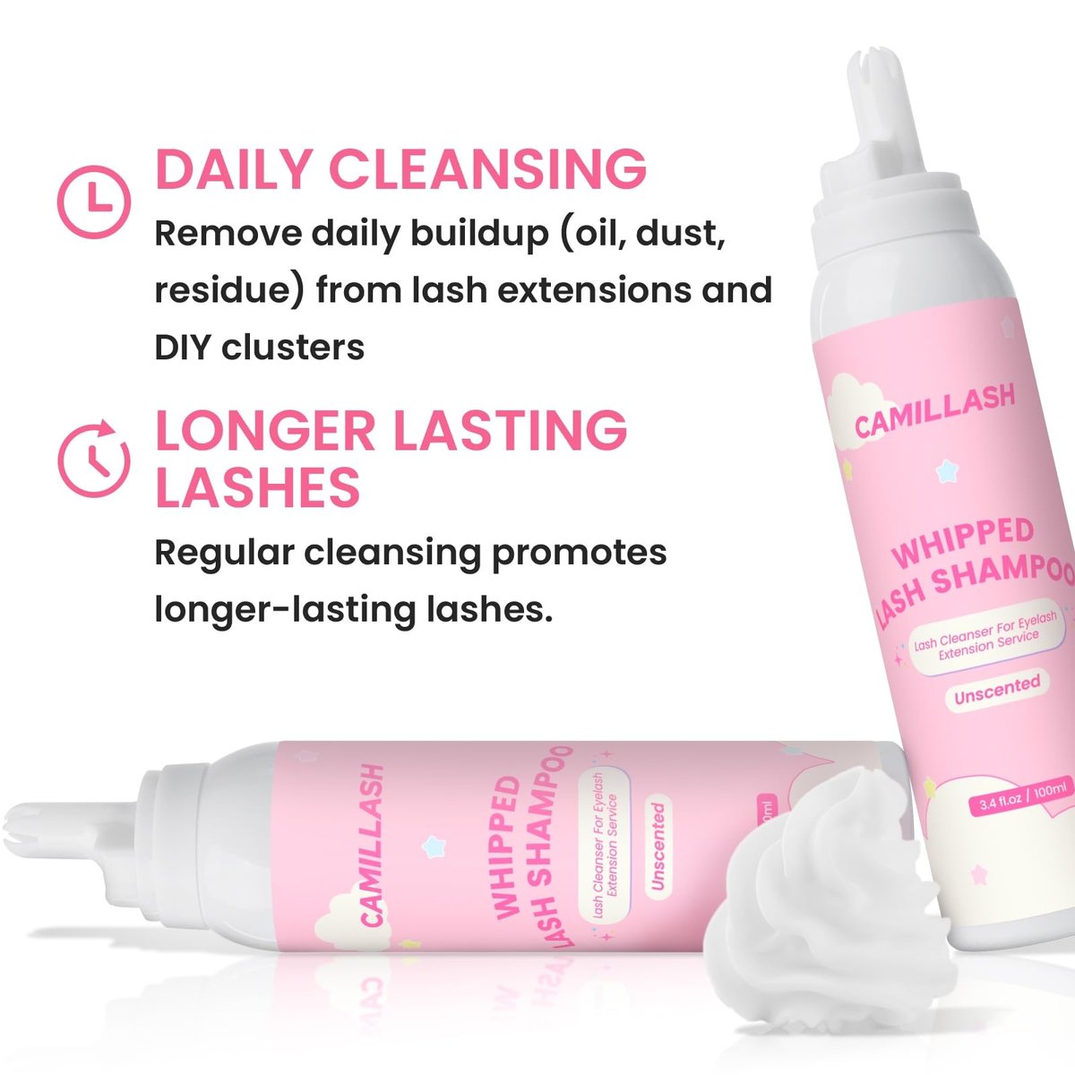 Whipped Lash Cream Shampoo Foam Reiniger | Wimpernverlängerungs-Reinigungsset | Salon & Zuhause 100ml Erdbeer-Pink