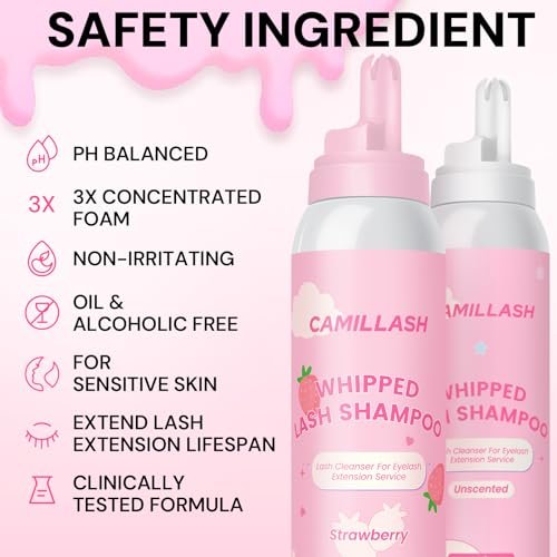 Whipped Lash Cream Shampoo Foam Reiniger | Wimpernverlängerungs-Reinigungsset | Salon & Zuhause 100ml Erdbeer-Pink