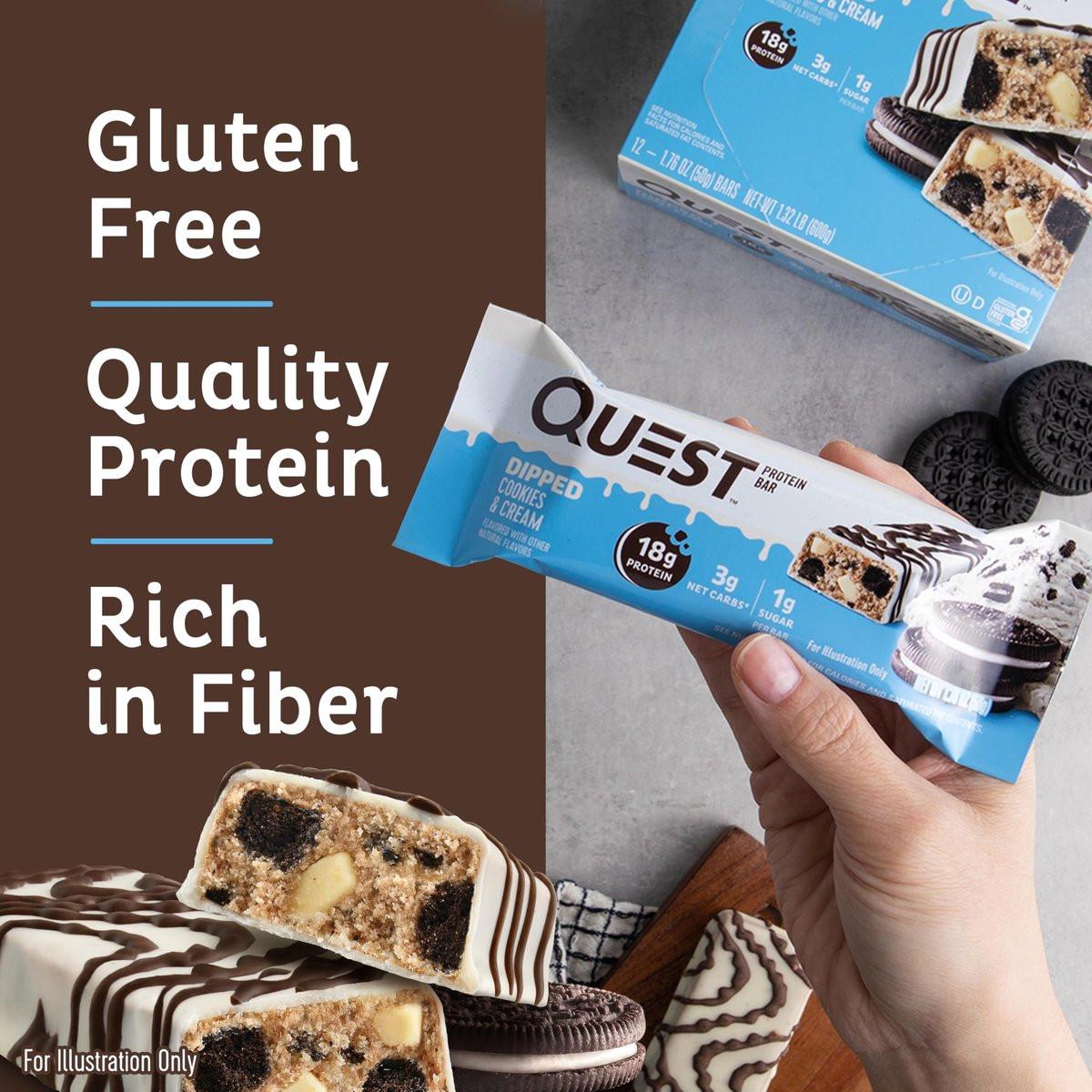 Quest Nutrition Dipped Cookies & Cream Protein Riegel – Hoher Proteingehalt, Low Carb, Glutenfrei, Keto-freundlich, 4er-Pack
