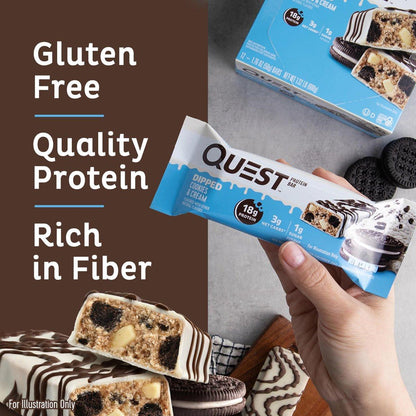 Quest Nutrition Dipped Cookies & Cream Protein Riegel – Hoher Proteingehalt, Low Carb, Glutenfrei, Keto-freundlich, 4er-Pack