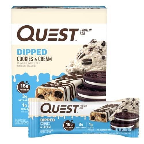 Quest Nutrition Dipped Cookies & Cream Protein Riegel – Hoher Proteingehalt, Low Carb, Glutenfrei, Keto-freundlich, 4er-Pack