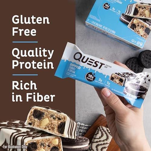 Quest Nutrition Dipped Cookies & Cream Protein Riegel – Hoher Proteingehalt, Low Carb, Glutenfrei, Keto-freundlich, 4er-Pack
