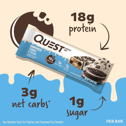 Quest Nutrition Dipped Cookies & Cream Protein Riegel – Hoher Proteingehalt, Low Carb, Glutenfrei, Keto-freundlich, 4er-Pack