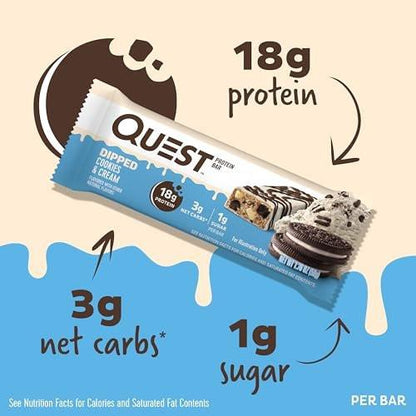 Quest Nutrition Dipped Cookies & Cream Protein Riegel – Hoher Proteingehalt, Low Carb, Glutenfrei, Keto-freundlich, 4er-Pack