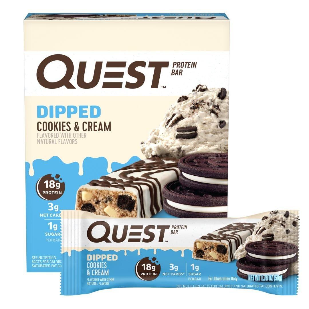 Quest Nutrition Dipped Cookies & Cream Protein Riegel – Hoher Proteingehalt, Low Carb, Glutenfrei, Keto-freundlich, 4er-Pack