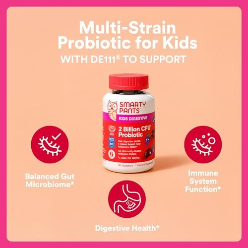 SmartyPants Kinder Probiotische Gummibärchen für die Verdauungsgesundheit: 2 Milliarden KBE Darmgesundheit und Immununterstützung, klinisch getestetes Probiotikum, glutenfrei, Traube, 30 Stück (30-Tage-Versorgung)