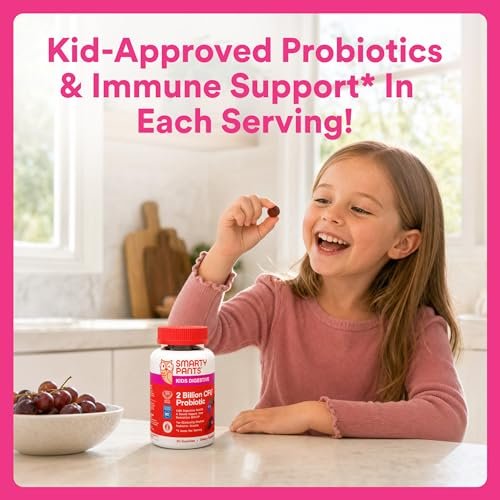SmartyPants Kinder Probiotische Gummibärchen für die Verdauungsgesundheit: 2 Milliarden KBE Darmgesundheit und Immununterstützung, klinisch getestetes Probiotikum, glutenfrei, Traube, 30 Stück (30-Tage-Versorgung)