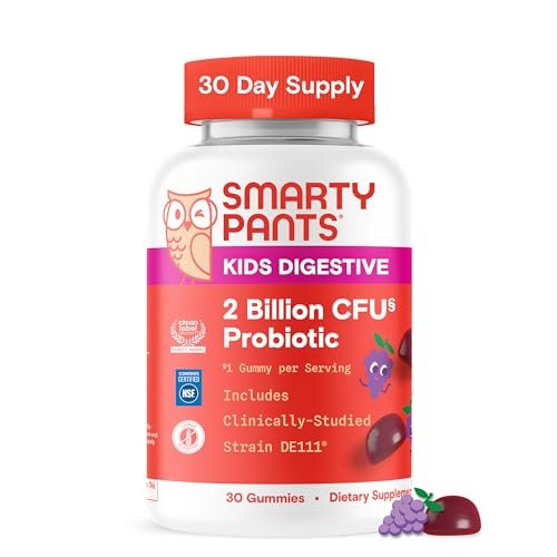 SmartyPants Kinder Probiotische Gummibärchen für die Verdauungsgesundheit: 2 Milliarden KBE Darmgesundheit und Immununterstützung, klinisch getestetes Probiotikum, glutenfrei, Traube, 30 Stück (30-Tage-Versorgung)