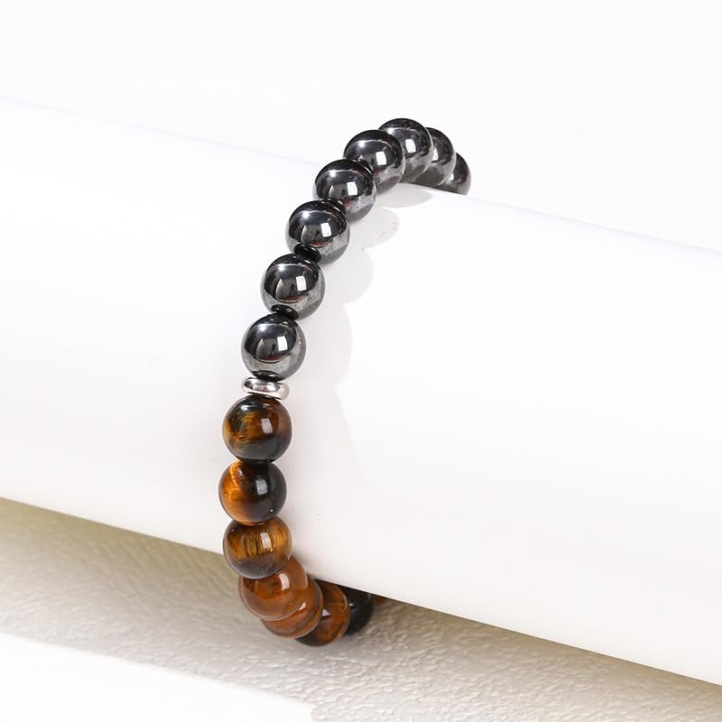 Triple Protection Heilende Kristall-Armband – Tigerauge, schwarzer Turmalin & Hämatit Naturstein-Schmuck – Stärke & positive Energie Geschenk für Männer & Frauen – Weihnachten & Jahrestag