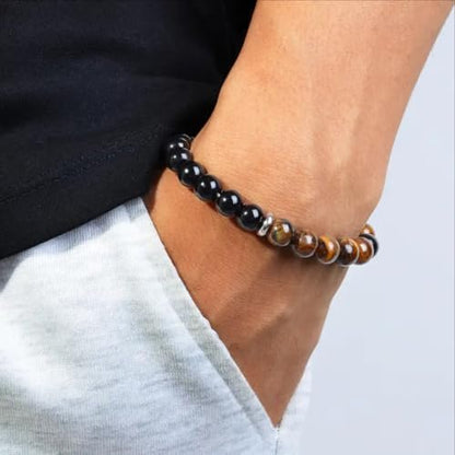 Triple Protection Heilende Kristall-Armband – Tigerauge, schwarzer Turmalin & Hämatit Naturstein-Schmuck – Stärke & positive Energie Geschenk für Männer & Frauen – Weihnachten & Jahrestag