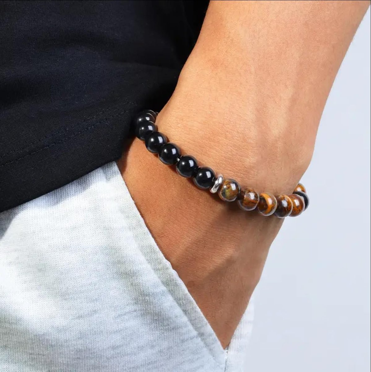 Triple Protection Heilende Kristall-Armband – Tigerauge, schwarzer Turmalin & Hämatit Naturstein-Schmuck – Stärke & positive Energie Geschenk für Männer & Frauen – Weihnachten & Jahrestag