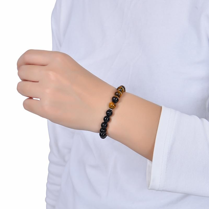 Triple Protection Heilende Kristall-Armband – Tigerauge, schwarzer Turmalin & Hämatit Naturstein-Schmuck – Stärke & positive Energie Geschenk für Männer & Frauen – Weihnachten & Jahrestag