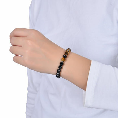 Triple Protection Heilende Kristall-Armband – Tigerauge, schwarzer Turmalin & Hämatit Naturstein-Schmuck – Stärke & positive Energie Geschenk für Männer & Frauen – Weihnachten & Jahrestag