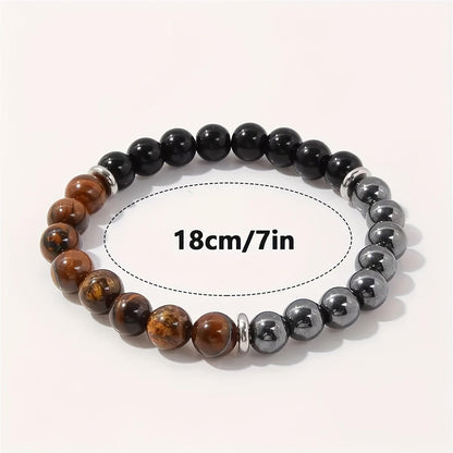 Triple Protection Heilende Kristall-Armband – Tigerauge, schwarzer Turmalin & Hämatit Naturstein-Schmuck – Stärke & positive Energie Geschenk für Männer & Frauen – Weihnachten & Jahrestag
