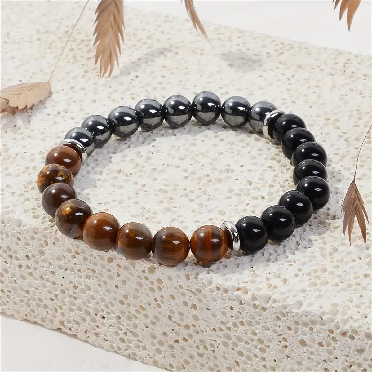 Triple Protection Heilende Kristall-Armband – Tigerauge, schwarzer Turmalin & Hämatit Naturstein-Schmuck – Stärke & positive Energie Geschenk für Männer & Frauen – Weihnachten & Jahrestag
