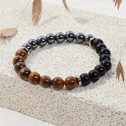 Triple Protection Heilende Kristall-Armband – Tigerauge, schwarzer Turmalin & Hämatit Naturstein-Schmuck – Stärke & positive Energie Geschenk für Männer & Frauen – Weihnachten & Jahrestag