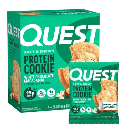 Quest Nutrition Protein Cookie Weiße Schokolade Macadamia – 15g Protein, 1g Zucker, 2g Netto-Kohlenhydrate, Keto-freundlich, 4er-Pack