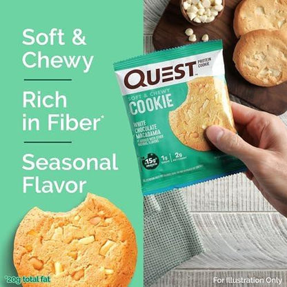 Quest Nutrition Protein Cookie Weiße Schokolade Macadamia – 15g Protein, 1g Zucker, 2g Netto-Kohlenhydrate, Keto-freundlich, 4er-Pack