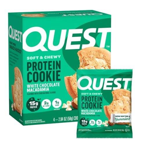 Quest Nutrition Protein Cookie Weiße Schokolade Macadamia – 15g Protein, 1g Zucker, 2g Netto-Kohlenhydrate, Keto-freundlich, 4er-Pack