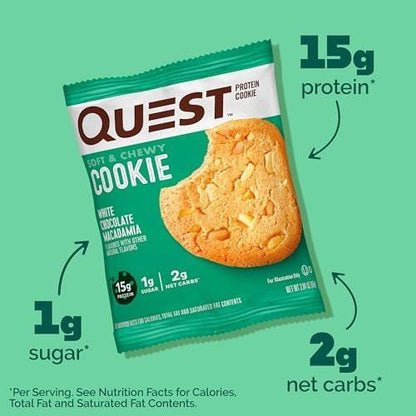 Quest Nutrition Protein Cookie Weiße Schokolade Macadamia – 15g Protein, 1g Zucker, 2g Netto-Kohlenhydrate, Keto-freundlich, 4er-Pack