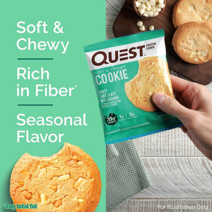 Quest Nutrition Protein Cookie Weiße Schokolade Macadamia – 15g Protein, 1g Zucker, 2g Netto-Kohlenhydrate, Keto-freundlich, 4er-Pack
