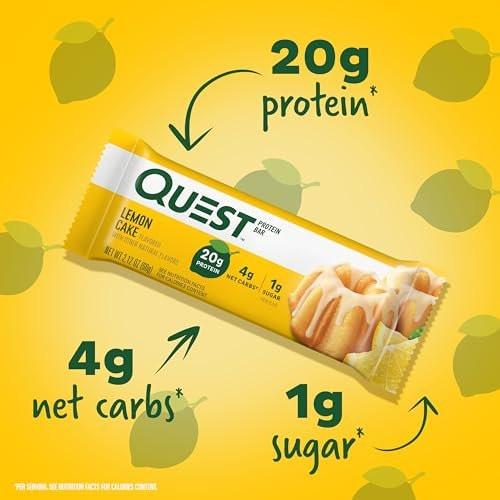 Quest Nutrition Zitronen-Kuchen Proteinriegel – Hoher Proteingehalt, Wenig Kohlenhydrate, Glutenfrei, Keto-freundlich, 4er-Pack