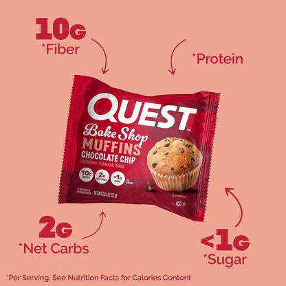 Quest Nutrition Schokoladen-Muffin – 10 g Protein, 2 g Netto-Kohlenhydrate, Weniger als 1 g Zucker, Protein Snack, 4er-Pack