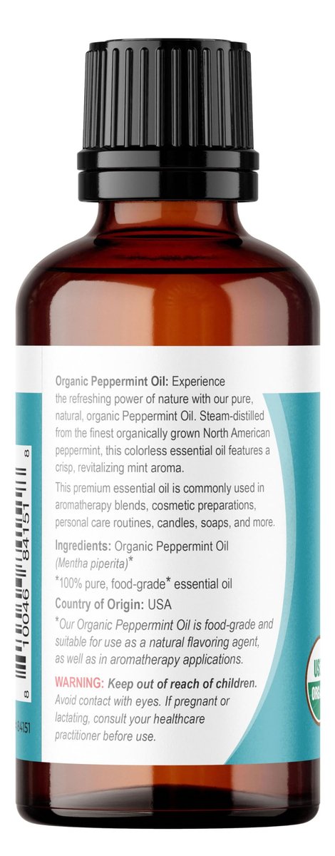 Viva Doria Bio-Pfefferminzöl, USDA-zertifiziert, 100% reines, natürliches ätherisches Öl, unverdünnt, für Aromatherapie | Lebensmittelqualität, 30 ml (1 Fl Oz)