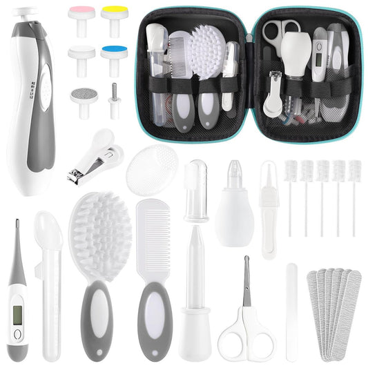 Baby Gesundheits- und Pflegeset für Neugeborene, 31-teiliges Sicherheits-Babypflegeset, Neugeborenen-Pflegeset (Grau-Weiß)