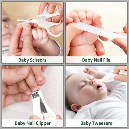 Baby Gesundheits- und Pflegeset für Neugeborene, 31-teiliges Sicherheits-Babypflegeset, Neugeborenen-Pflegeset (Grau-Weiß)