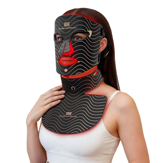 INIA LED-Lichttherapie-Maske für Gesicht und Hals – 4 Lichtmodi mit 850nm NIR, Rot, Gelb und Blau, 2600mAh wiederaufladbar für Anti-Aging, Hautstraffung und strahlenden Teint zu Hause