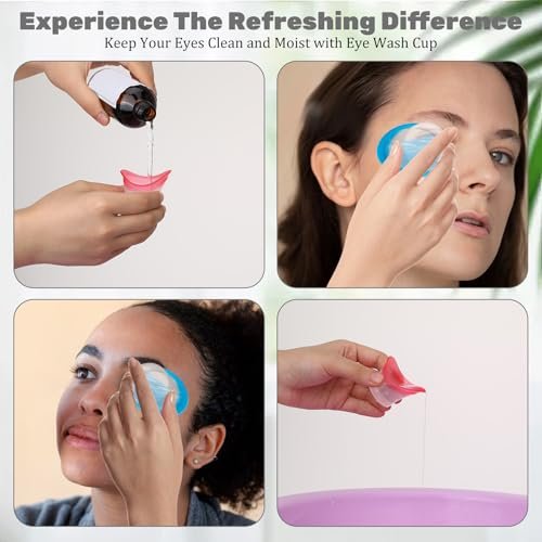 Ptwola 2er-Set Augenbrauenbecher, Augenreiniger-Set aus Silikon, wiederverwendbare Augenpflegebecher zum Ausspülen, tragbar mit Aufbewahrungsbehälter, für müde Augen, Staub, Make-up, Reizstoffe – Pink & Blau