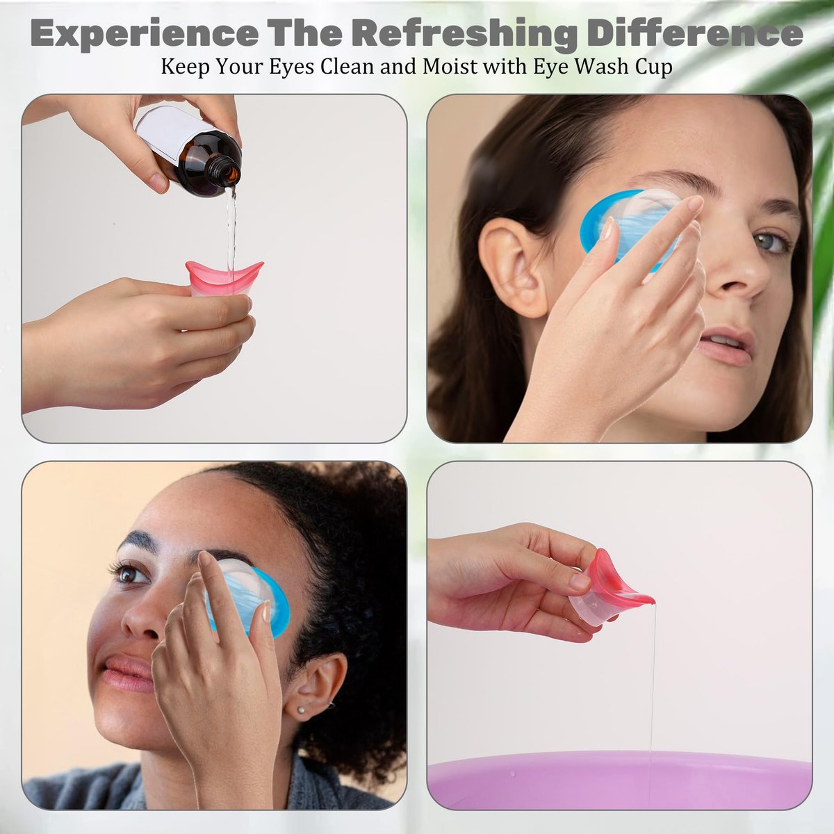 Ptwola 2er-Set Augenbrauenbecher, Augenreiniger-Set aus Silikon, wiederverwendbare Augenpflegebecher zum Ausspülen, tragbar mit Aufbewahrungsbehälter, für müde Augen, Staub, Make-up, Reizstoffe – Pink & Blau