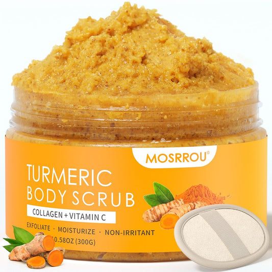 Kurkuma Körperpeeling mit Vitamin C, Kollagen und Kokosöl – Peeling für glatte, hydratisierte Haut mit Loofah