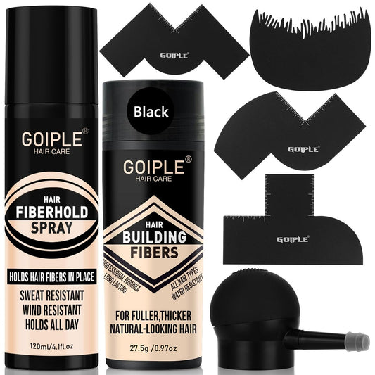 Haarverdichtungsfasern & Pumpe-Applikator Set – Professionelles Haarstyling-Set für Männer: Haarfasern für Bart & Kopf – Black (4er-Pack 0,24 Unzen)