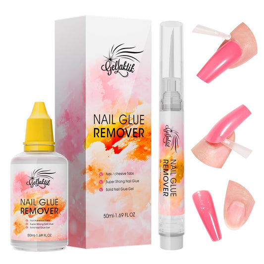 GELLAKTIK Nagelkleber Entferner mit Stift-Werkzeug-Set für Press-on-Nägel, 50ml Acetonfreie Lösung für künstliche Nägel, Acryl-Fake-Spitzen, Profi-Click-&-Remove-Stift-Design