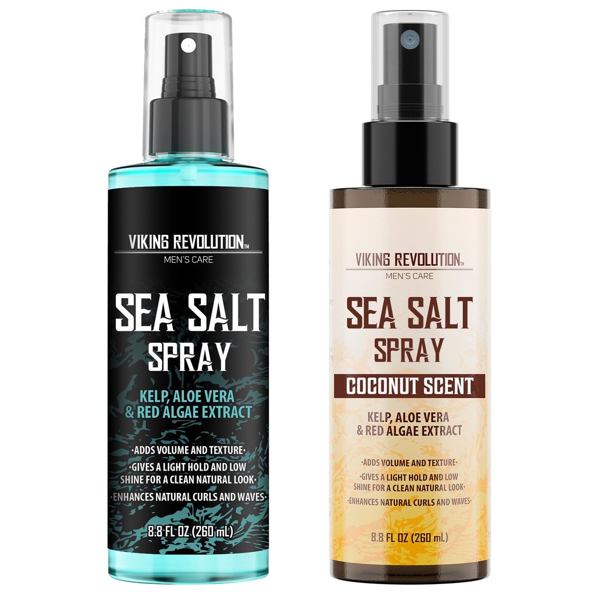 Viking Revolution Sea Salt Spray für Männer – Haar Texturizer mit Kelp, Aloe Vera und Rotalgenextrakt für mehr Volumen und Struktur – Ozeanbrise und Kokosduft, 2er-Pack (je 8,8 oz)