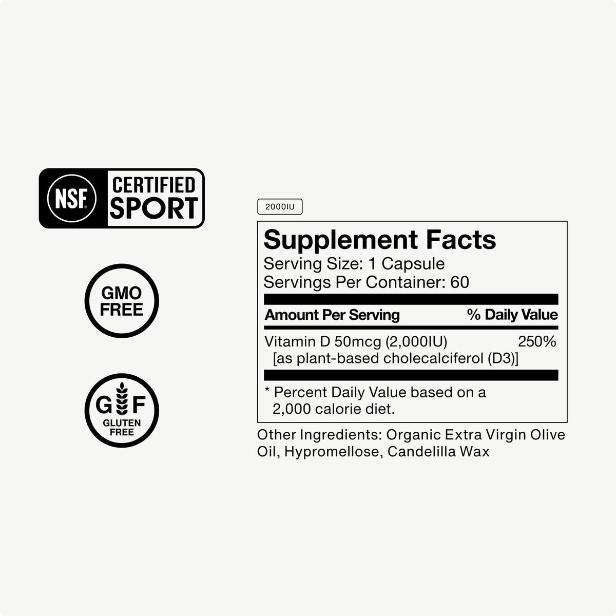 Momentous Vitamin D3 Kapseln - 2.000 IE für grundlegende Gesundheitsunterstützung - NSF-zertifiziert für Sport - glutenfrei - 60 Portionen