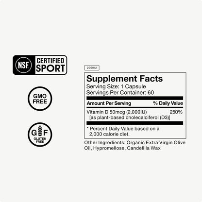Momentous Vitamin D3 Kapseln - 2.000 IE für grundlegende Gesundheitsunterstützung - NSF-zertifiziert für Sport - glutenfrei - 60 Portionen