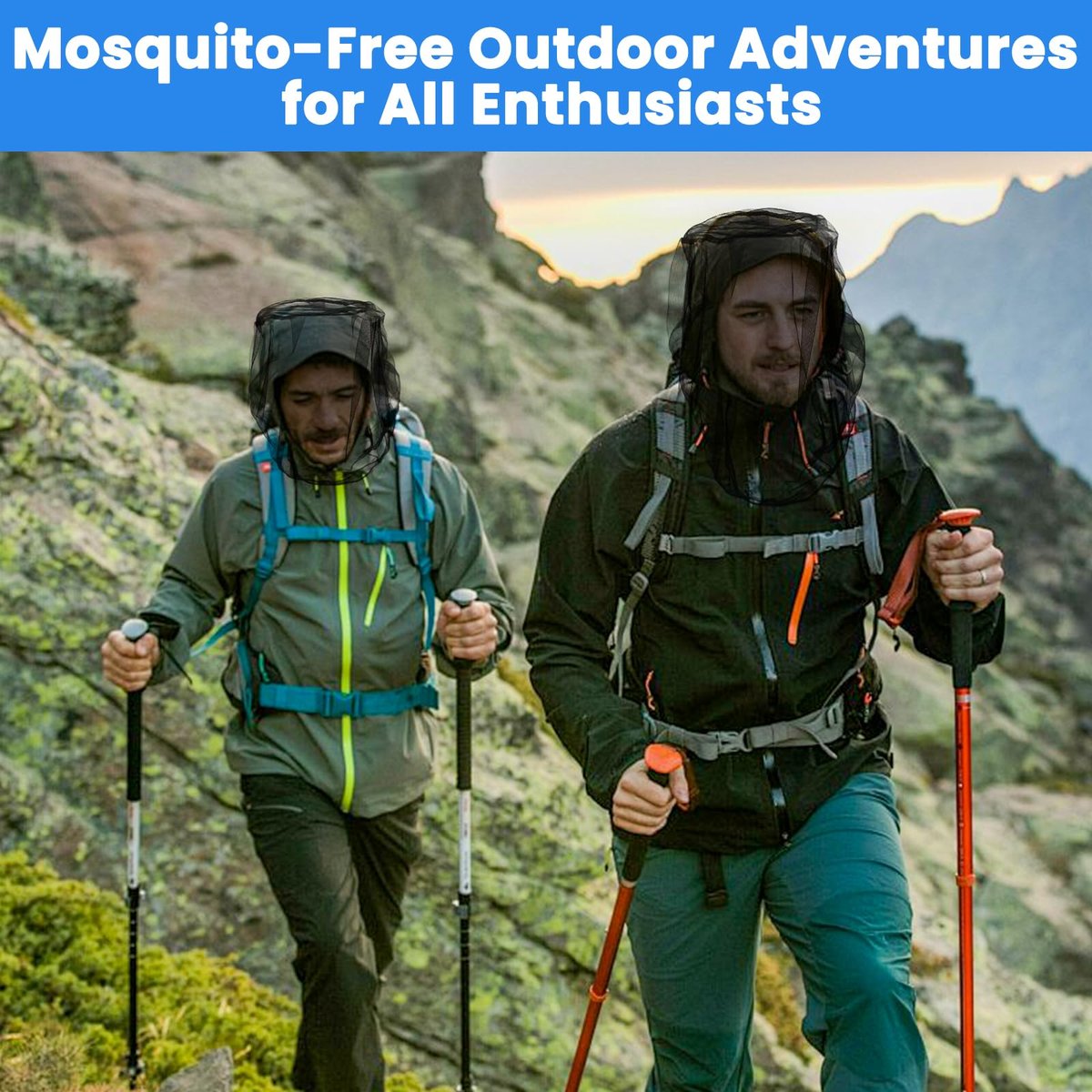 GuoluvSoo 2er-Pack Moskitonetz für den Kopf mit Kordelzug – Extra groß & lang, Premium atmungsaktives Insektennetz, Universal-Passform für Hüte, Mückennetz für Hut, ideal zum Wandern, Camping, Angeln, Gartenarbeit