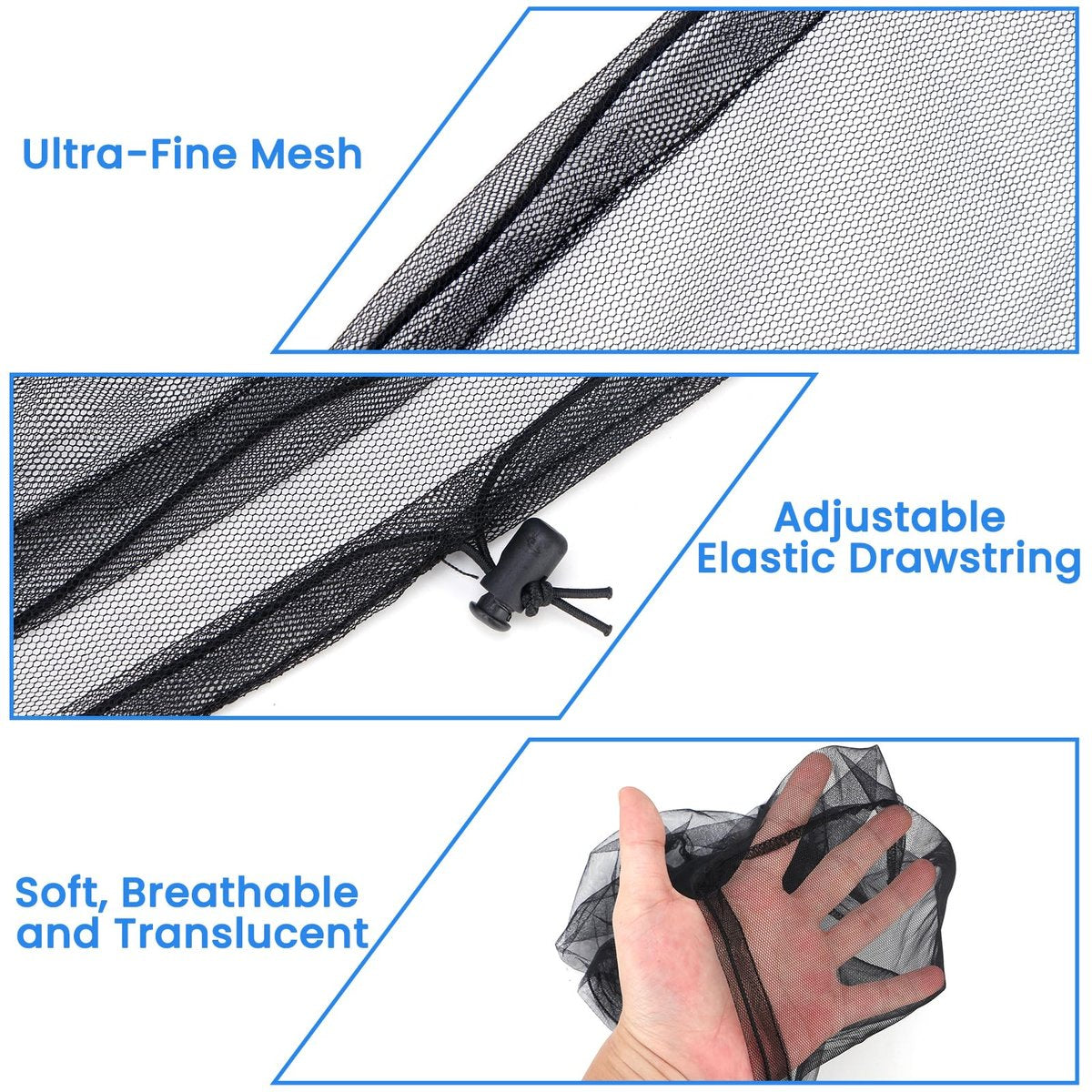 GuoluvSoo 2er-Pack Moskitonetz für den Kopf mit Kordelzug – Extra groß & lang, Premium atmungsaktives Insektennetz, Universal-Passform für Hüte, Mückennetz für Hut, ideal zum Wandern, Camping, Angeln, Gartenarbeit