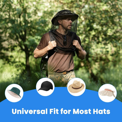 GuoluvSoo 2er-Pack Moskitonetz für den Kopf mit Kordelzug – Extra groß & lang, Premium atmungsaktives Insektennetz, Universal-Passform für Hüte, Mückennetz für Hut, ideal zum Wandern, Camping, Angeln, Gartenarbeit