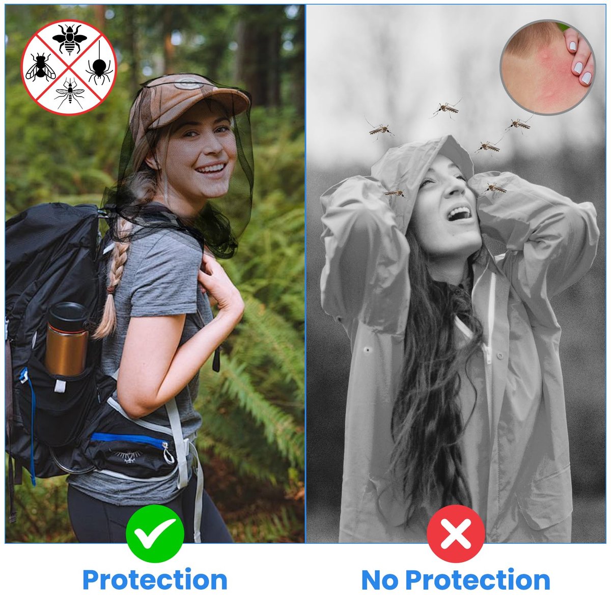 GuoluvSoo 2er-Pack Moskitonetz für den Kopf mit Kordelzug – Extra groß & lang, Premium atmungsaktives Insektennetz, Universal-Passform für Hüte, Mückennetz für Hut, ideal zum Wandern, Camping, Angeln, Gartenarbeit