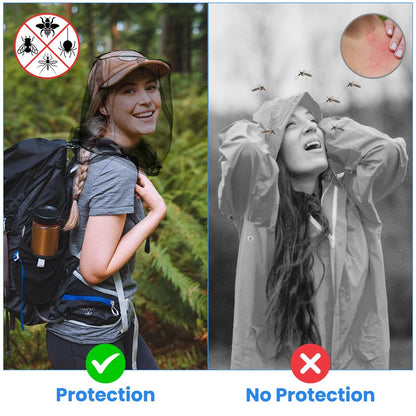 GuoluvSoo 2er-Pack Moskitonetz für den Kopf mit Kordelzug – Extra groß & lang, Premium atmungsaktives Insektennetz, Universal-Passform für Hüte, Mückennetz für Hut, ideal zum Wandern, Camping, Angeln, Gartenarbeit