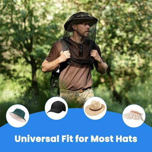 GuoluvSoo 2er-Pack Moskitonetz für den Kopf mit Kordelzug – Extra groß & lang, Premium atmungsaktives Insektennetz, Universal-Passform für Hüte, Mückennetz für Hut, ideal zum Wandern, Camping, Angeln, Gartenarbeit
