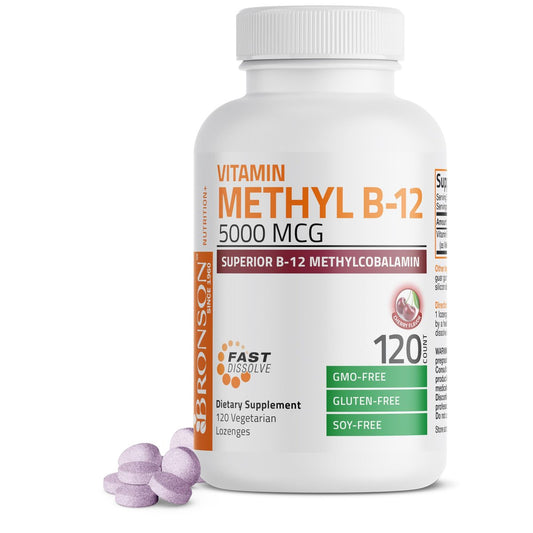 Bronson Methyl B12 5000 mcg – Vitamin B12 Methylcobalamin für Energie & Gehirnunterstützung, 120 Lutschtabletten