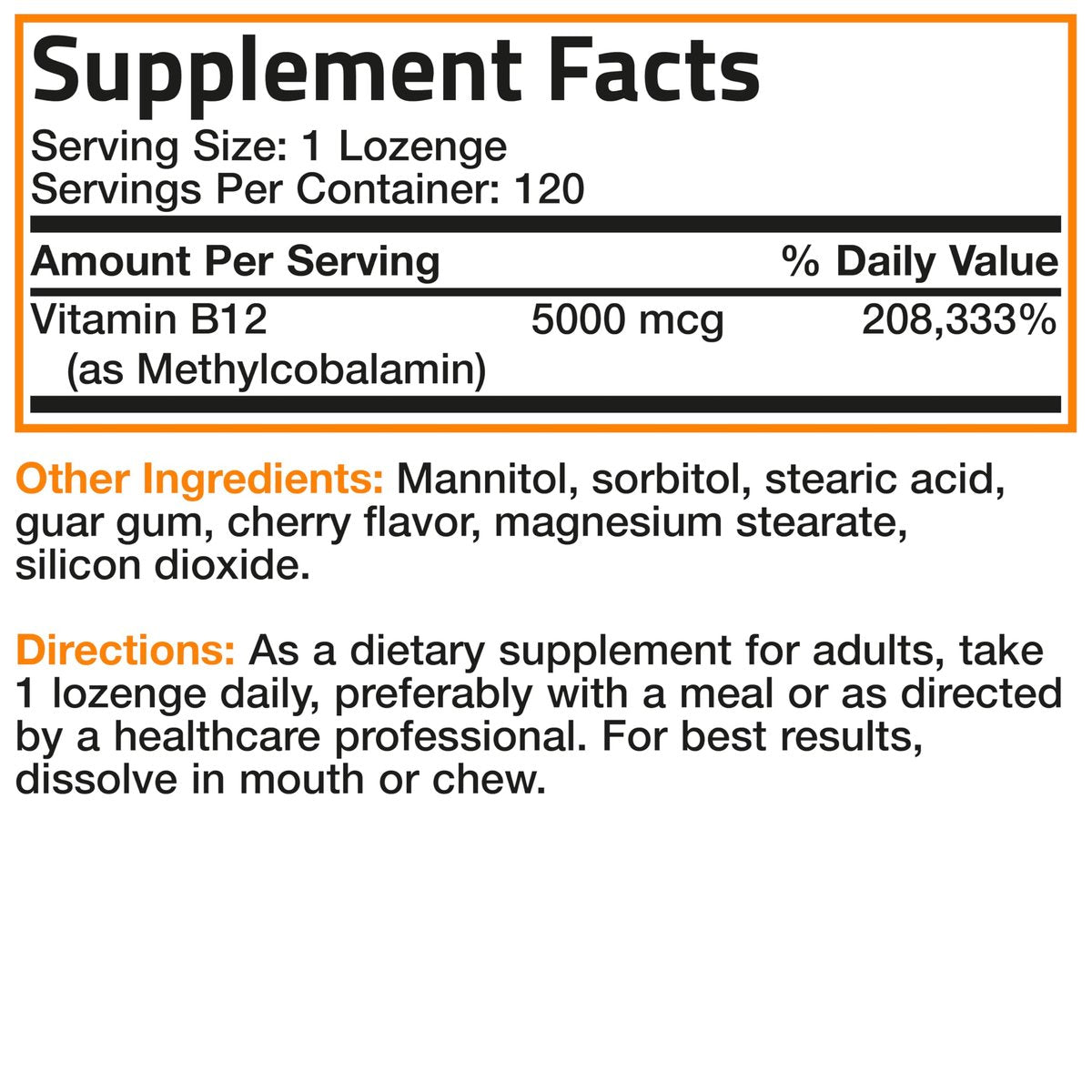 Bronson Methyl B12 5000 mcg – Vitamin B12 Methylcobalamin für Energie & Gehirnunterstützung, 120 Lutschtabletten