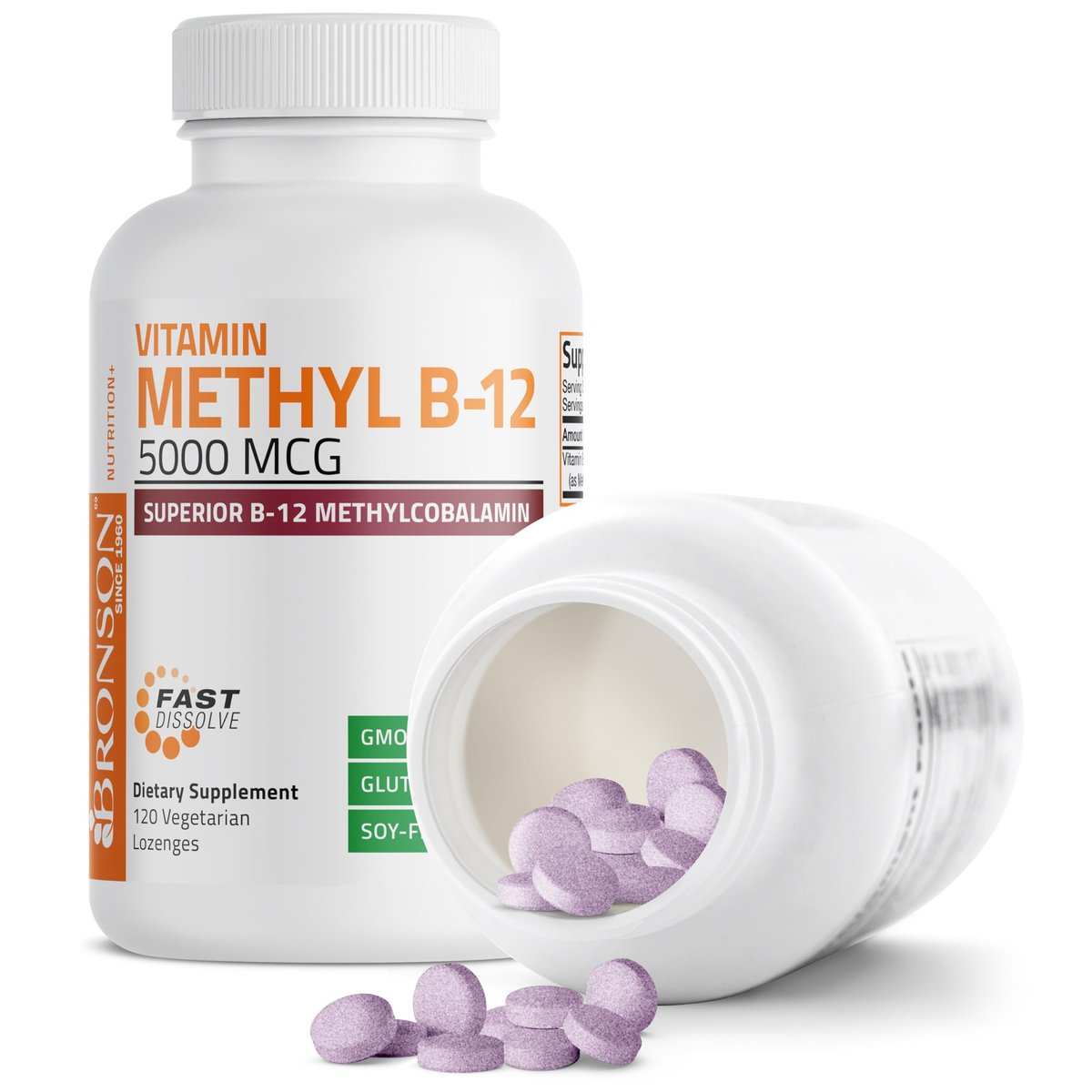 Bronson Methyl B12 5000 mcg – Vitamin B12 Methylcobalamin für Energie & Gehirnunterstützung, 120 Lutschtabletten