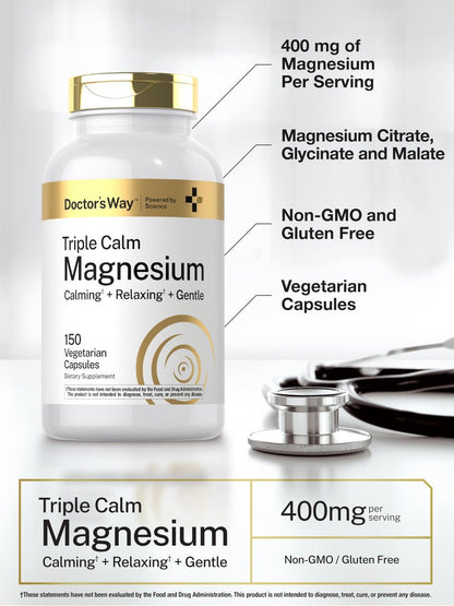 Doctor's Way Triple Magnesium Komplex | 150 Kapseln | Citrat, Glycinat & Malat | Vegetarisch, Non-GMO, Glutenfrei