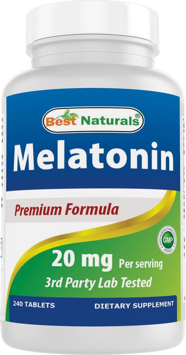 Best Naturals Melatonin 20 mg – 240 Tabletten – Schlafhilfe ohne Arzneimittel – Nicht-GVO & Glutenfrei